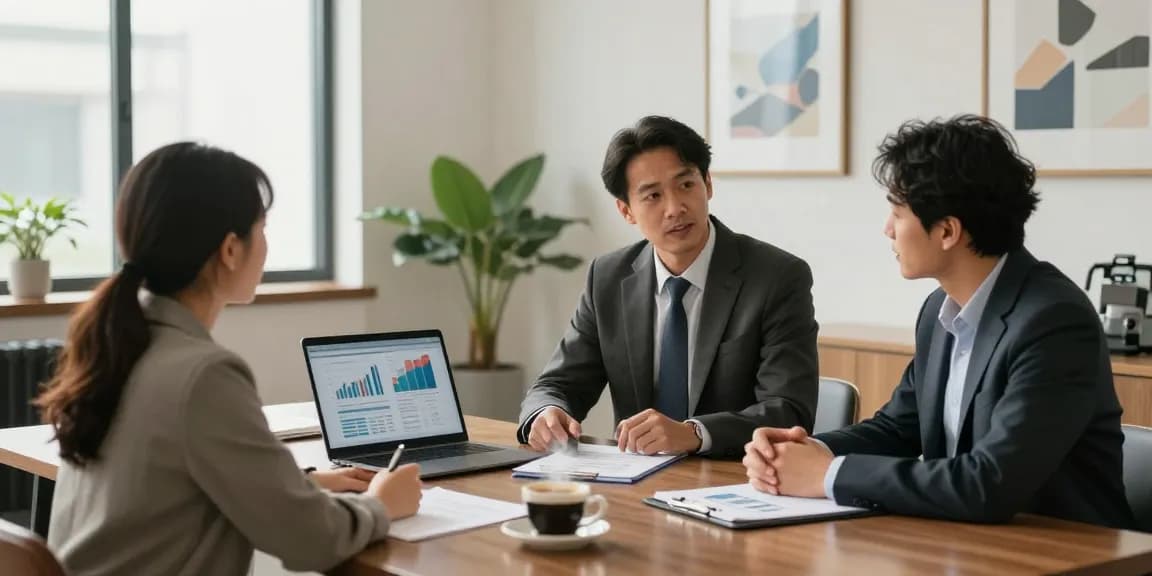 Financial advisor in Reston VA helping clients with investment strategies in a professional office setting