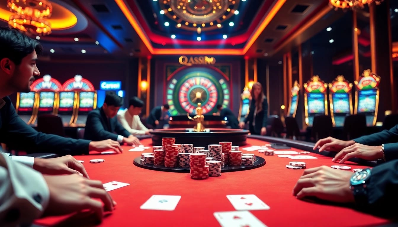 Experience the excitement at QQ888 Dev's premier casino games with luxurious tables and thrilling atmosphere.