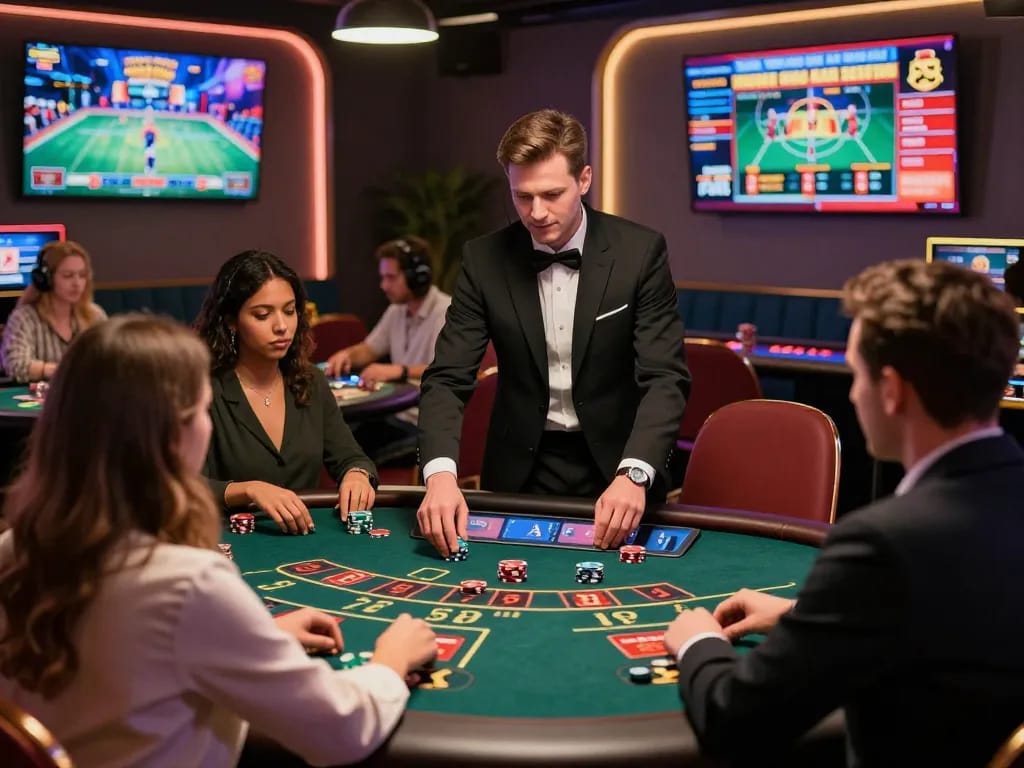 Engaging online gambling environment featuring 8KBET with players enjoying live casino games and virtual sports betting.