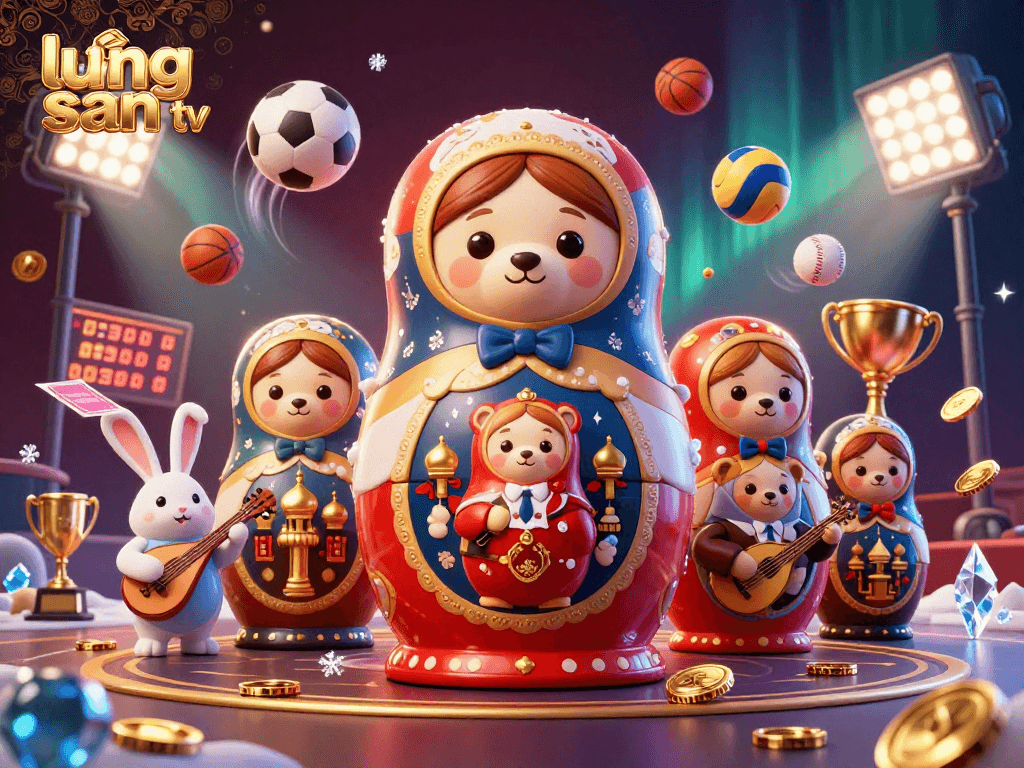 Experience dynamic sports excitement with lương sơn tv's 3D casino-themed illustration featuring vibrant casino elements and characters.