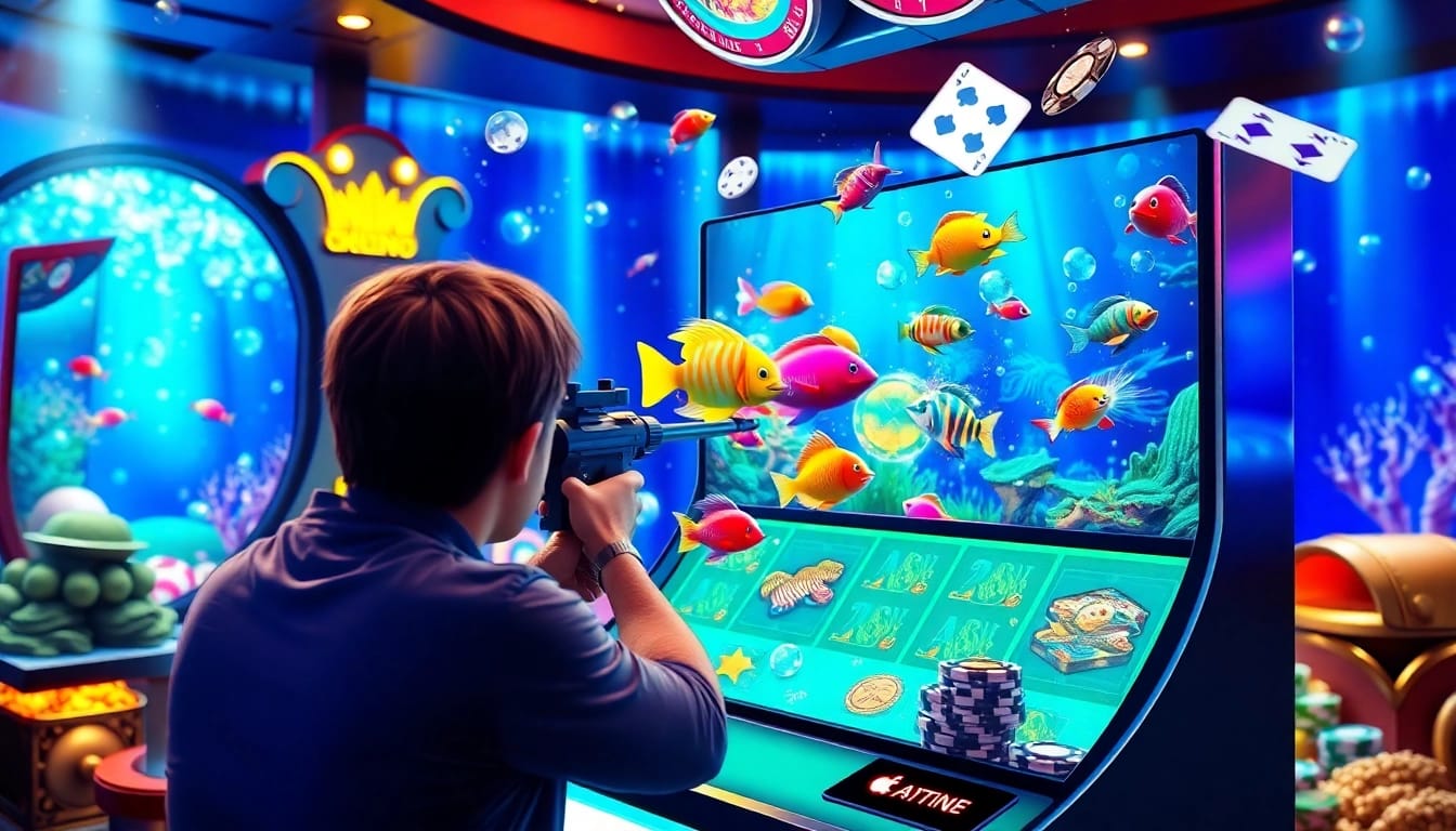 Engaging scene of a player enjoying bắn cá đổi thưởng with colorful fish graphics and vibrant casino elements.