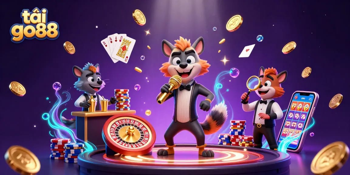 Engage with tải go88 at a vibrant casino scene featuring hyenas in dynamic roles, surrounded by gaming elements.