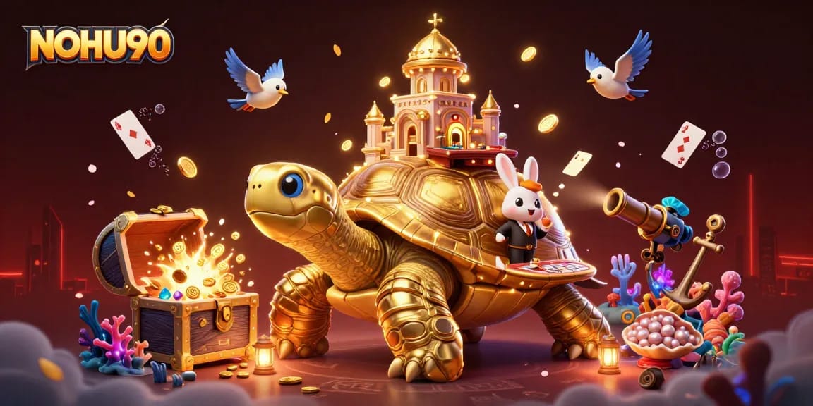 Engage in thrilling gaming action at NOHU90 with a vibrant casino scene showcasing fortune and excitement.