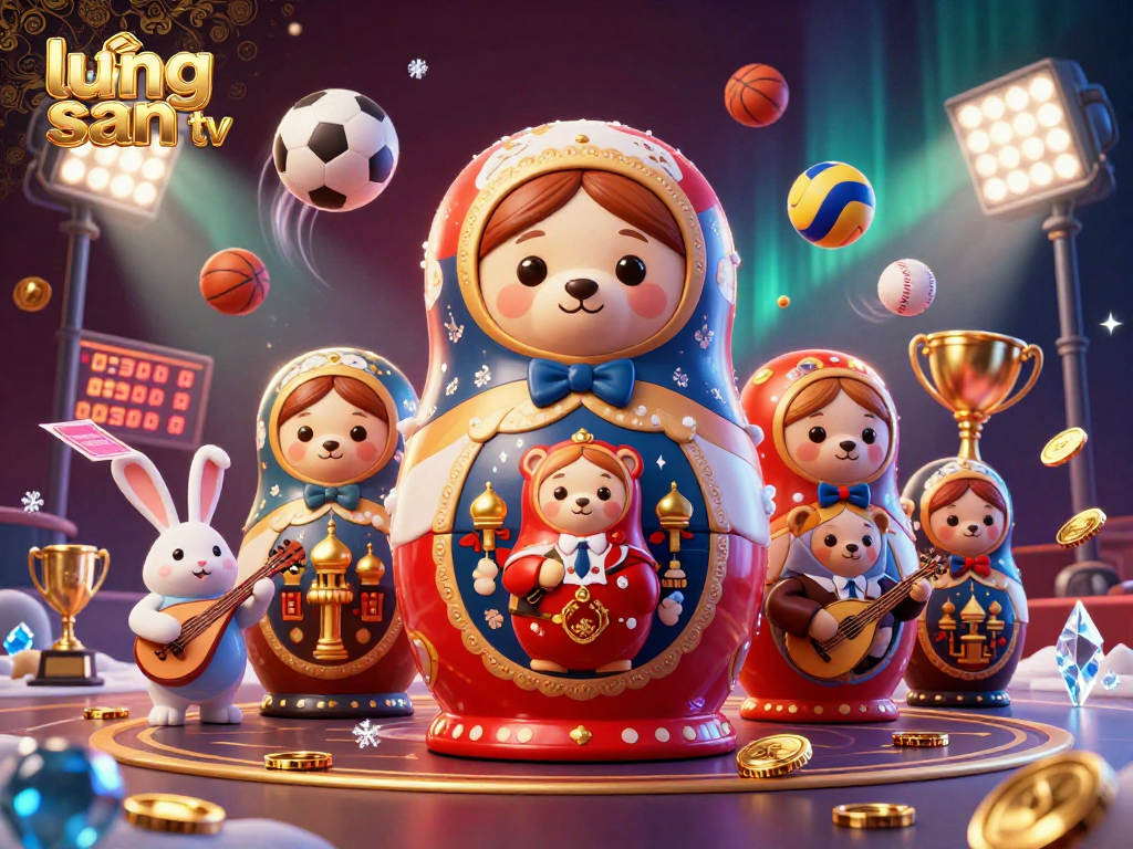 Experience dynamic sports excitement with lương sơn tv's 3D casino-themed illustration featuring vibrant casino elements and characters.
