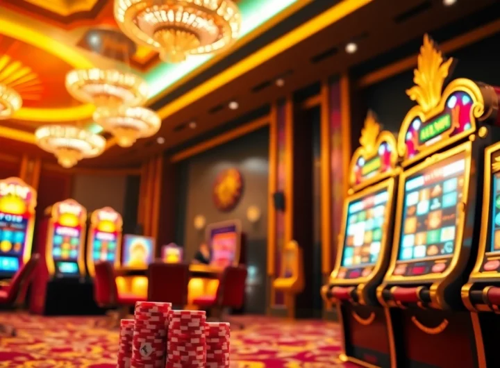 nổ hũ đổi thưởng action at a luxurious casino with vibrant slot machines and roulette wheel
