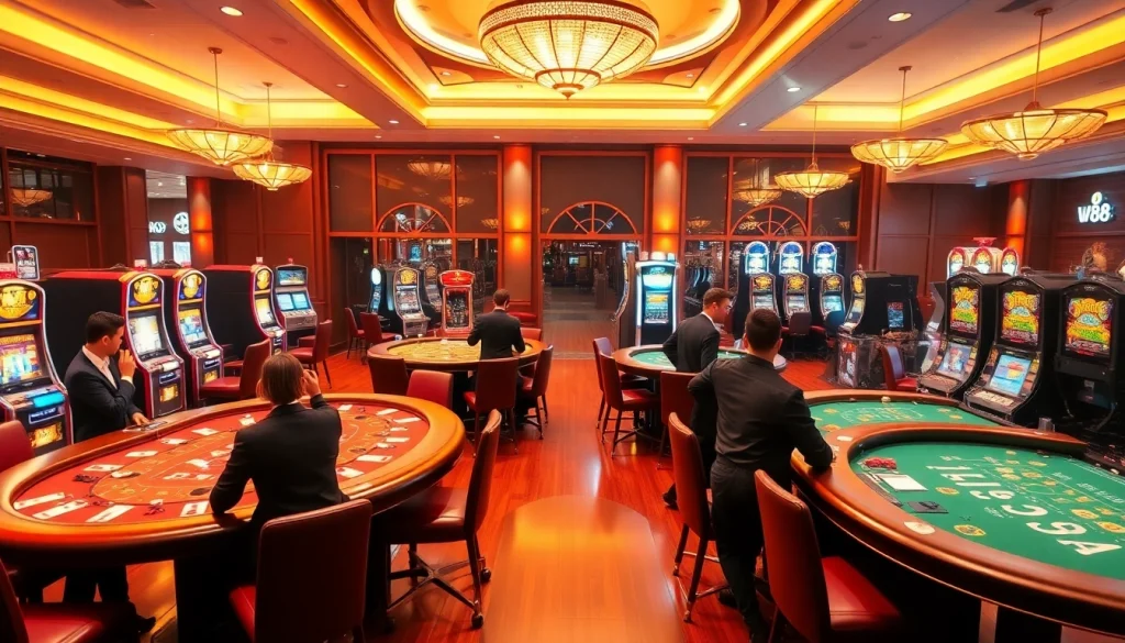 Experience thrilling gaming excitement at WW88 casino with vibrant slot machines and elegant poker tables.
