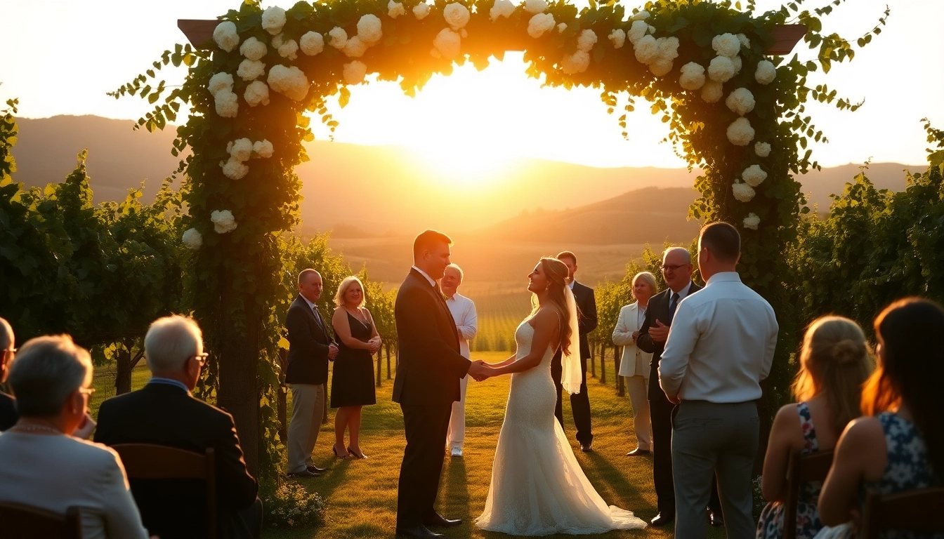 Celebrate a stunning Clarksburg wedding with a couple among blooming vineyards.