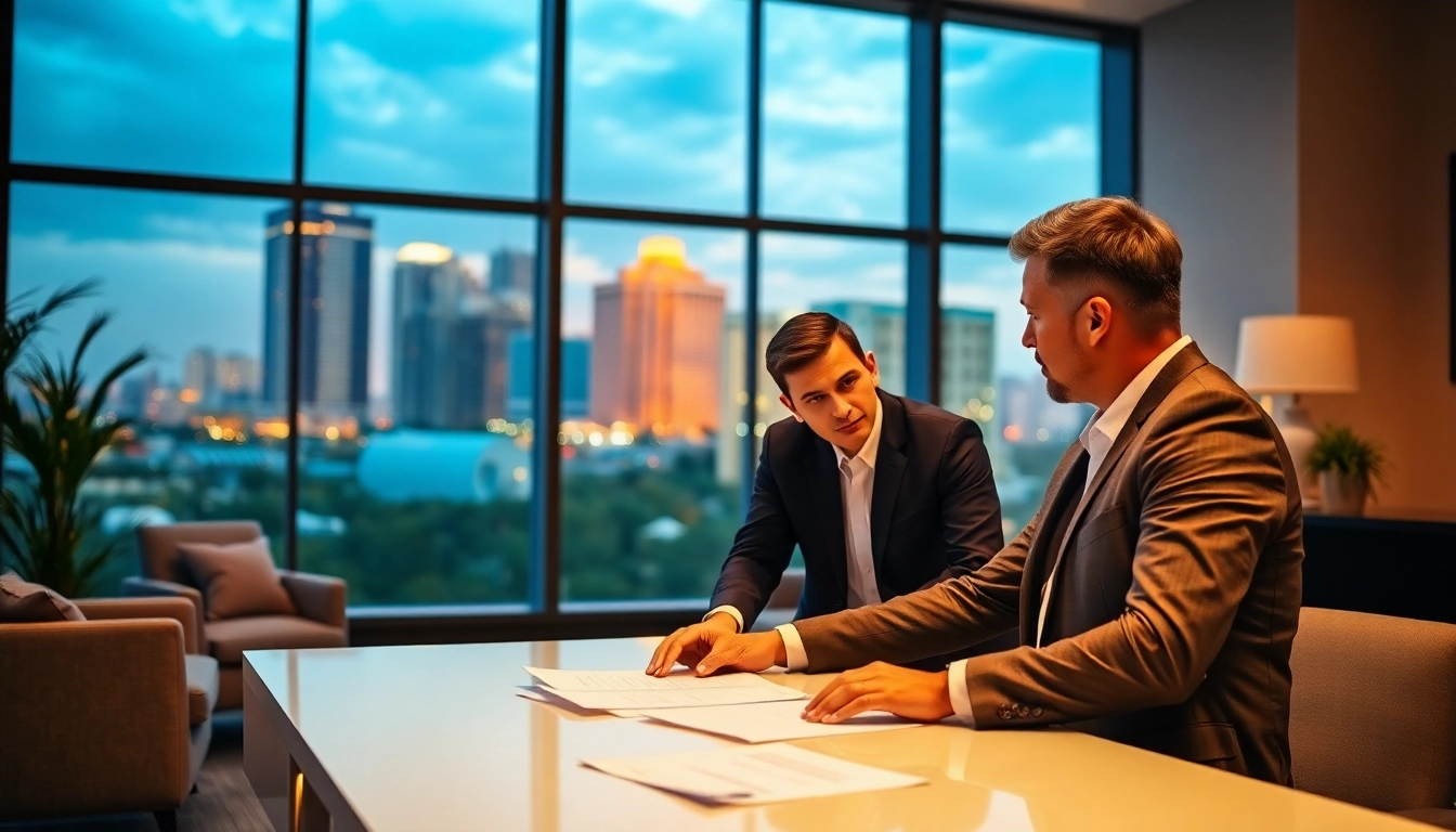 Help from a public adjuster in Orlando Florida advising clients in a modern office.