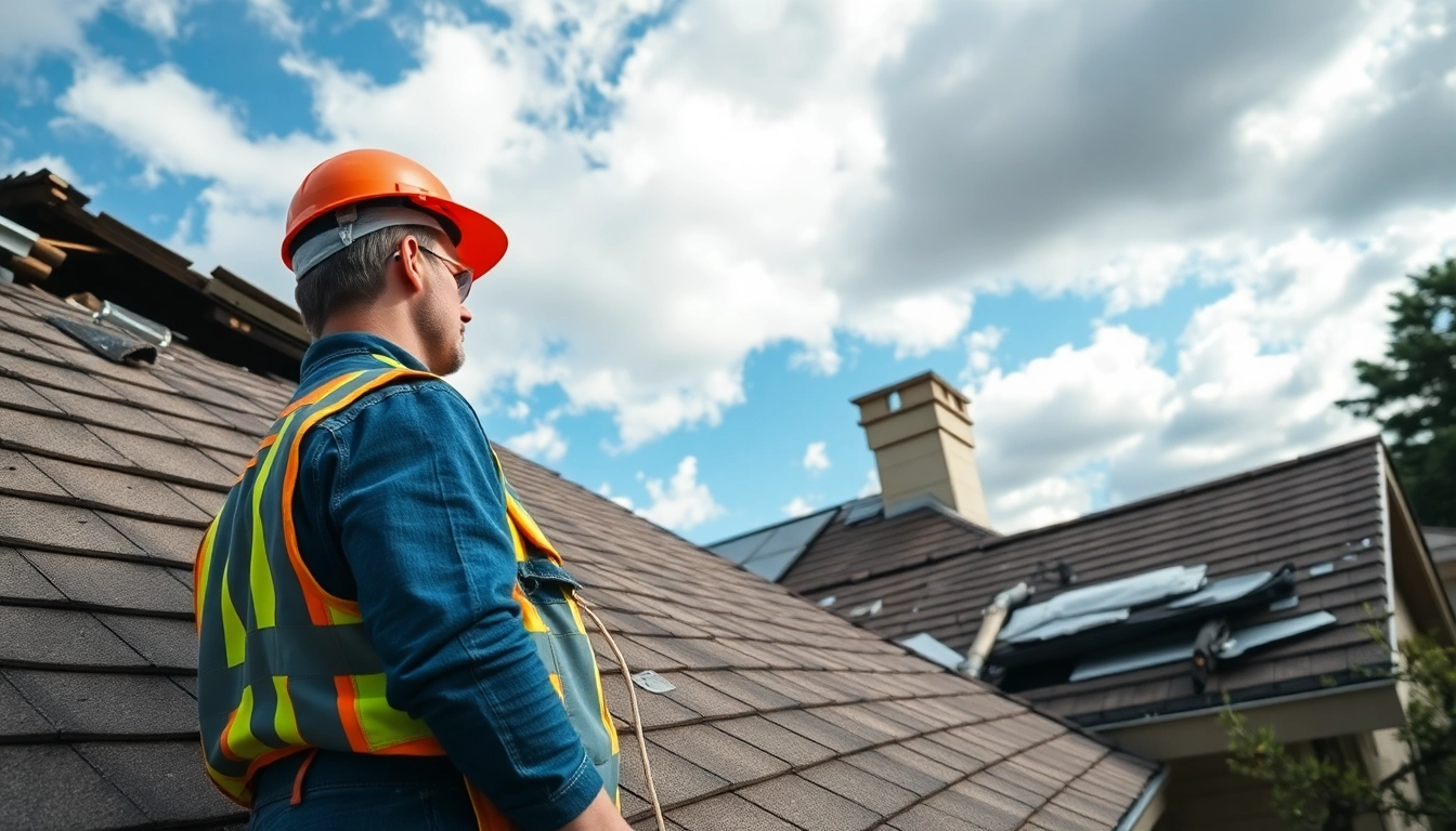 Professional emergency roof repair Bay Area services showcasing a contractor assessing damage.