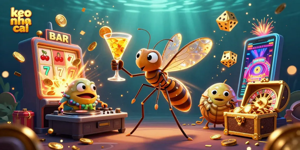 Experience thrilling keo nha cai betting with vivid characters, a jackpot explosion, and casino elements.