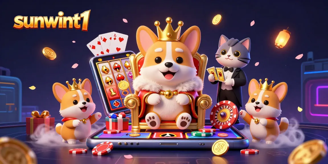Experience thrilling gameplay at sunwint1 with a royal corgi and a vibrant casino scene.
